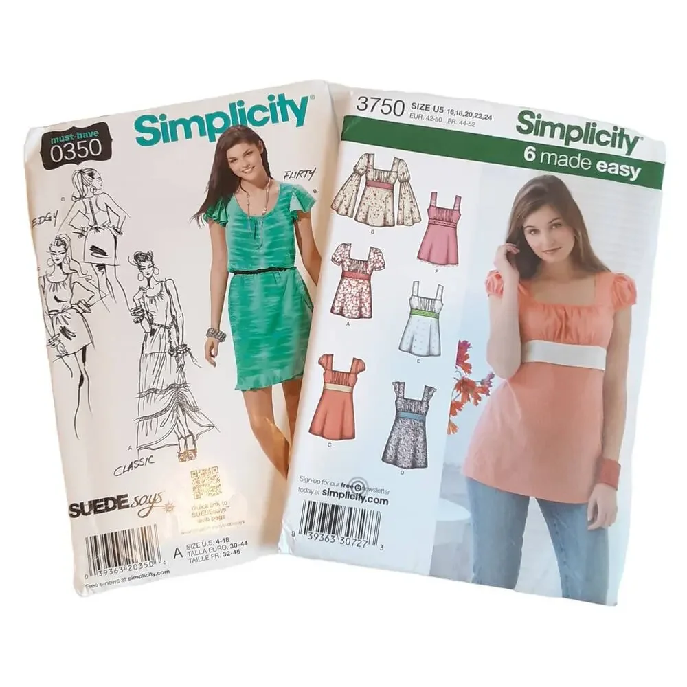 Simplicity 0350 3750 Misses Dress Top Variations Bell Sleeves Sz 16 18 20 22 24